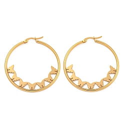 Золотой 304 обруч серьги из нержавеющей стали замке, бабочка, золотые, 44x2 мм