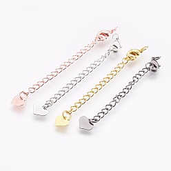 (52) Непрозрачная лаванда Латунный удлинитель цепи, с карабин-лобстерами , без кадмия, без никеля и без свинца, долговечный, сердце, разноцветные, 67x3 мм, отверстия: 2.5 мм, застежки: 10x6x3 мм