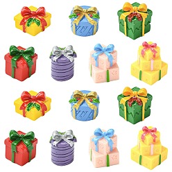Mixed Color 21Pcs 7 Styles Christmas Resin Gift Box Ornaments, Micro Landscape Home Accessories, Pretending Prop Decorations, Mixed Color, 23~28x20~33mm, 3pcs/style