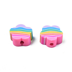 Colorful Handmade Polymer Clay Beads, Flower, Colorful, 9x9~9.5x4mm, Hole: 1.5mm