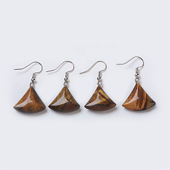 Tiger Eye Natural Tiger Eye Dangle Earrings, with Platinum Tone Brass Findings, Triangle, 38mm, Pin: 0.7mm