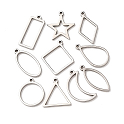 Нержавеющая Сталь Цвет 201 комплекты подвесок с открытой задней частью из нержавеющей стали, для diy уф смолы, эпоксидная смола, Прессованные цветочные украшения, разнообразные, цвет нержавеющей стали, 14~21x7.5~15.5x1.5 мм, отверстие : 1 мм