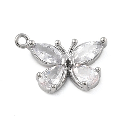Платина Латунные микро проложить кубического циркония подвески, без кадмия, без никеля и без свинца, бабочки прелести, платина, 11x15x3.5 мм, отверстие : 1 мм