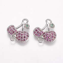 Platinum Brass Micro Pave Cubic Zirconia Links, Cherry, Colorful, Platinum, 14.5x13x3mm, Hole: 1.5mm