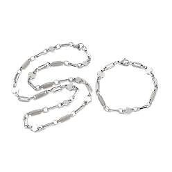 Нержавеющая Сталь Цвет Антикоррозийный 201 комплект из ожерелья и браслетов из нержавеющей стали с овальными и столбчатыми звеньями, 304 комплект украшений из нержавеющей стали с застежкой для мужчин и женщин, цвет нержавеющей стали, 23.70 дюйм (602 мм), 8.86 дюйм (225 мм)