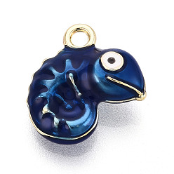 Морской Синий Стойки обшивки сплава эмали подвески, амулеты-хамелеоны, без кадмия, без никеля и без свинца, золотые, Marine Blue, 15x14.5x6 мм, отверстие : 1.8 мм
