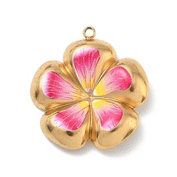 Fucsia 304 colgantes de esmalte de acero inoxidable, encantos de la flor, dorado, fucsia, 23.5x22x4 mm, agujero: 1.4 mm