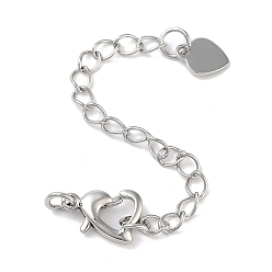 Платина Латунный удлинитель цепи, концевые цепи, без кадмия, без никеля и без свинца, сердце, платина, 70 мм