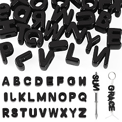 Letter A~Z 26Pcs 26 Styles Acrylic European Beads, Large Hole Beads, Black, Letter A~Z, 20~21x14~18x13.5~14mm, Hole: 6mm, 1pc/style