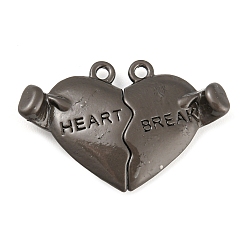Black Alloy Magnetic Pendants, Heart, Black, 16.5x25x5.5mm, Hole: 1.2mm