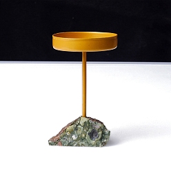 Плоский Круглый Металлические подсвечники, с подвалами из натуральной камбабской яшмы, плоско-круглые, 170x70 мм