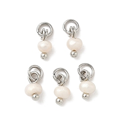Нержавеющая Сталь Цвет Подвески-рондели из натурального культивированного пресноводного жемчуга, с кольцами из нержавеющей стали, цветочный белый, цвет нержавеющей стали, 7x4x3.5 мм, отверстие : 2.5 мм
