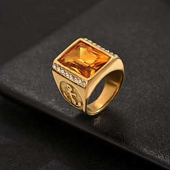 Champagne Gold 316 Кольца для мужчин из нержавеющей стали с паве из кубических цирконий, квадратный, золотые, шампанское золото, внутренний диаметр: 19мм~20мм