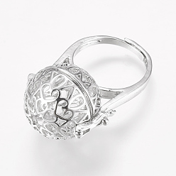 Platin Farbe Verstellbare Messingringe, Gebet Box Ringe, hohl, Runde mit Herz, Bleifrei und Nickel frei und Cadmiumfrei, Größe 7, Platin Farbe, 17 mm, Innen: 15 mm