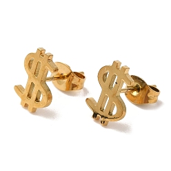 Золотой Вакуумное покрытие pvd 304 серьги-гвоздики из нержавеющей стали, знак доллара, золотые, 10.5x7.5 мм