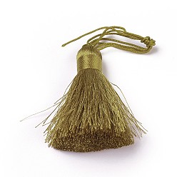 Светло-зеленый Коричневый Полиэстер кисточки большие подвески, ледяная шелка, оливковый, 50~57x12 мм