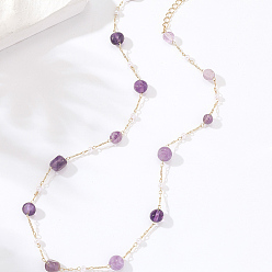 Золотой Натуральные аметистовые самородки и латунные цепочки ручной работы для женщин, золотые, 15.35 дюйм (39 см)