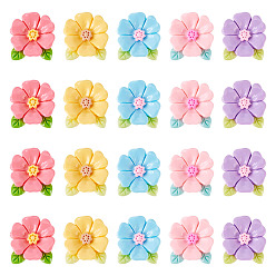 Mixed Color 20pcs Opaque Resin Cabochons, Flower, Mixed Color, 28x25.5x8.5mm