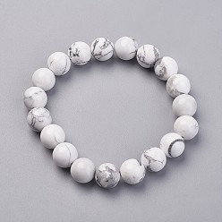 Говлит Естественно Howlite стрейч браслеты, круглые, 51 мм (2 дюйм), бусина : 10.5 mm
