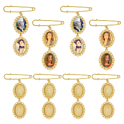 Золотой Наборы для самостоятельного изготовления брошей, включая 4шт. двойных овальных брошей из сплава и 8шт. стеклянных кабошонов, золотые, 94x56.5x6.5 мм, лоток : 25x18.5 мм