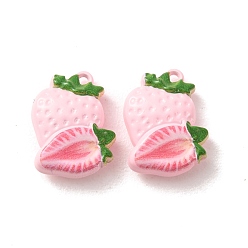 Pink Baking Paint Zinc Alloy Pendants, Strawberry Charms, Pink, 16x13x5.5mm, Hole: 1.2mm