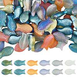 (52) Непрозрачная лаванда 90 шт. 6 цвета полностью покрытые матовым гальваническим стеклом бусины в виде рыбок, разноцветные, 15x8x5 мм, отверстие : 1 мм, 15 шт / цвет