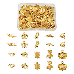 Золотой Кабошоны из цинкового сплава на тему океана, для наполнения кристаллами эпоксидной смолы, разнообразные, золотые, 100 шт / коробка