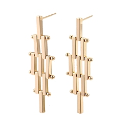 Real 18K Gold Plated Brass Rhombus Dangle Stud Earrings for Women, Nickel Free, Real 18K Gold Plated, 42x14x2mm, Pin: 0.9mm