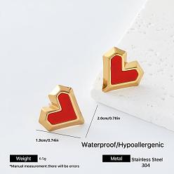 Heart 304 Stainless Steel Enamel Stud Earrings for Women, Golden, Heart, 20x19mm