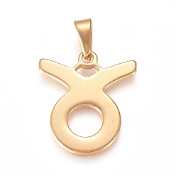 Taurus 304 Stainless Steel Pendants, Constellation/Zodiac Sign, Golden, Taurus, 30x26x1.5mm, Hole: 10x4mm