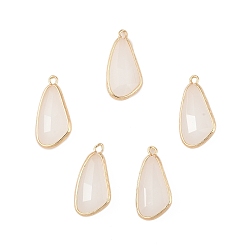 Античный Белый 5 шт. Стеклянные подвески, с латунной фурнитурой , граненые, капля, золотые, старинный белый, 28.5x14x6 мм, отверстие : 1.5 мм