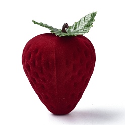 Dark Red Velvet Ring Boxes, with Plastic, Strawberry, Dark Red, 4.3x4.25x6.2cm