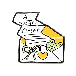 Envelope Забавные эмалевые булавки, черные металлические значки для лацканов, рюкзаков и одежды, оранжевые, любовное письмо с лягушкой, 25x25.5 мм
