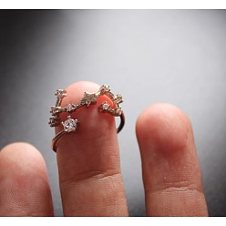 Скорпион Двенадцать колец-манжет с микропаве из латуни с кубическим цирконием, платина, Скорпион, внутренний диаметр: регулируемый