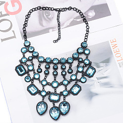 Аквамарин Роскошные многослойные ожерелья в форме капли из сплава в стиле ретро для женщин, чёрные, аквамарин, 16.93 дюйм (43 см)