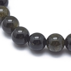 Golden Sheen Obsidian Natural Golden Sheen Obsidian Bead Stretch Bracelets, Round, 2-1/8 inch~2-3/8 inch(5.5~6cm), Bead: 8mm