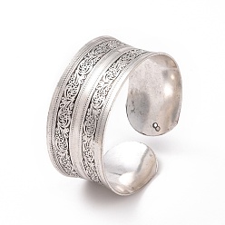 Лист Богемный браслет в тибетском стиле из сплава с толстой открытой манжетой для женщин, лист, внутренний диаметр: 2-1/4 дюйм (5.6 см), широк: 28 мм