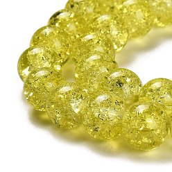 Yellow Spray Painted Crackle Glass Beads Strands, Round, Yellow, 10mm, Hole: 1.3~1.6mm, about 80pcs/strand, 31.4 inch