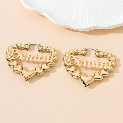 Близнецы Серьги сплава обручем, сердце, золотые, Близнецы, 60x53 мм