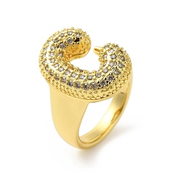 Letter C Открытое кольцо-манжета из латуни с надписью Micro Pave и прозрачным цирконием для женщин, без кадмия, без никеля и без свинца, реальный 18 k позолоченный, буква С, 20x13.5 мм, размер США 6 (16.5 мм)