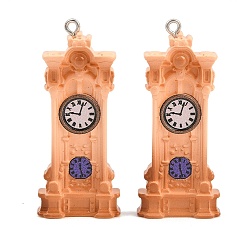 Light Salmon Printed Opaque Resin Pendants, Pendulum Clock
 Charms, with Platinum Iron Loop, Light Salmon, 50.5x21.5x7.5mm, Hole: 2mm