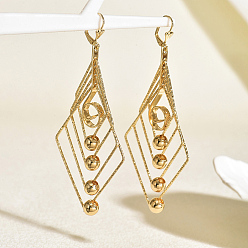 Rhombus Латунные серьги обруча, реальный 18 k позолоченный, ромб, 100 мм