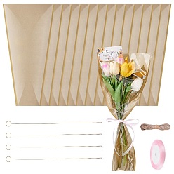 (52) Непрозрачная лаванда Подарочные пакеты из пластиковой бумаги OPP с одним цветком, включает в себя железный держатель для карточек с цветочным принтом и кольцом, джутовый шнур, Полиэфирная лента, разноцветные, 303x18x2 мм