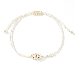 Белый Регулируемые браслеты из стеклянных бисерных звеньев, Браслеты из вощеной нити, плетеные для женщин, цветок, белые, 11.02 дюйм (28 см)