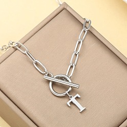 Letter T Ожерелья из нержавеющей стали с цепочкой-скрепкой и застежками ot, цвет нержавеющей стали, Письмо T, 18.11 дюйм (46 см)