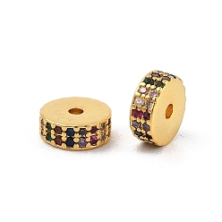 Разноцветный Стойки обшивки латунь микро проложить кубического циркония бусы, долговечный, без свинца и без кадмия, Плоский круглый / диск, реальный 18 k позолоченный, красочный, 7.5x3 мм, отверстие : 1.4 мм