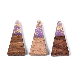 Сливовый Подвески из непрозрачной смолы и орехового дерева, трапециевидные подвески, с блестящей пудрой и золотой фольгой, слива, 28.5x14x3~4 мм, отверстие : 1.6 мм