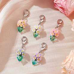 (52) Непрозрачная лаванда Подвесные украшения из смолы и стеклянных бусин, Сплав с застежками когтя омара, цветочный горшок, разноцветные, 40 мм