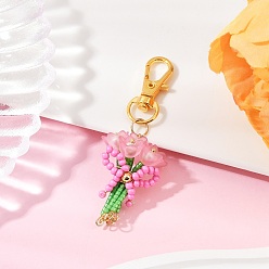 Бледно-Розовый Букет ручной работы стеклянные бусины и акриловые подвески украшения, с сплава шарнирного когтя омара застежками, розовый жемчуг, 70 мм