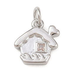 Платина Латунные микро проложить кубического циркония подвески, прелести дома, без кадмия и без свинца, стойки покрытие, долговечный, с целью перехода в кольце, платина, 12x11x2.5 мм, отверстие : 3.4 мм